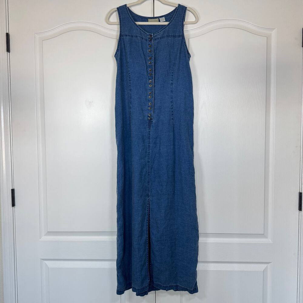 Vintage 90s Liz Claiborne Lizwear Linen Blue Maxi Dress Size 10 - Picture 2 of 12